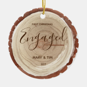 WOOD SLICE First Christmas Engaged Ornament Gift