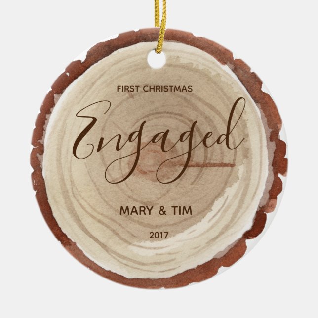 WOOD SLICE First Christmas Engaged Ornament Gift (Front)