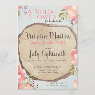 Wood Slice Floral Bridal Shower Invitation