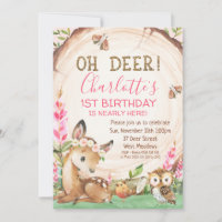 Wood Slice Floral Oh Deer Girls Birthday