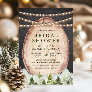 Wood Slice Mountain Forest Photo Bridal Shower Invitation