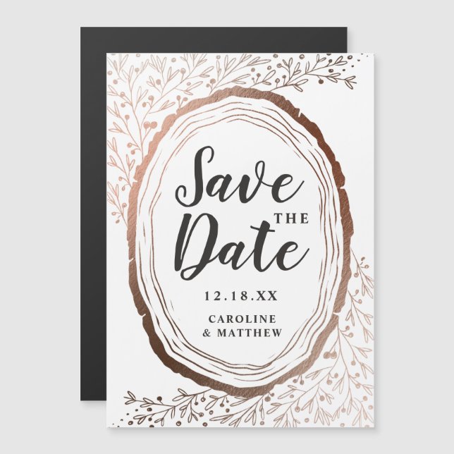 Wood Slice Rustic Copper Foil Autumn Save the Date (Front/Back)