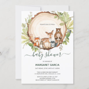 Wood Slice Tree Woodland Animal Baby Shower Invitation