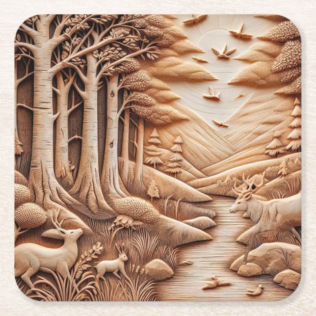 Wood Square Paper Coaster (Front)