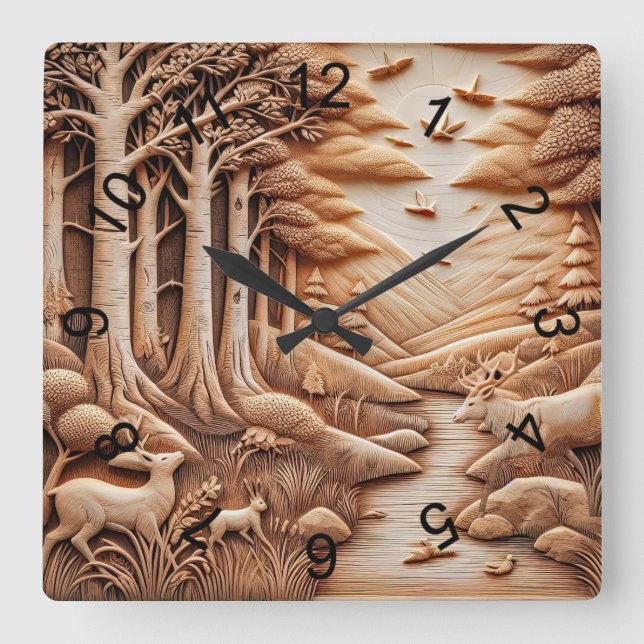 Wood Square Wall Clock (Front)