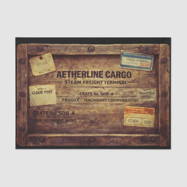 Wood Steampunk Cargo Crate FB9 Decoupage Tissue Paper (Front)