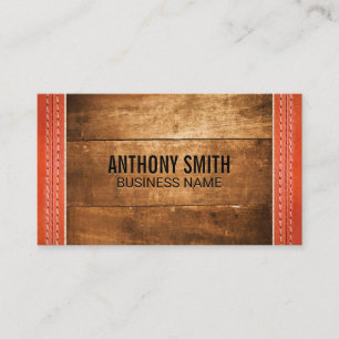 Wood   Stitched Leather Business Card