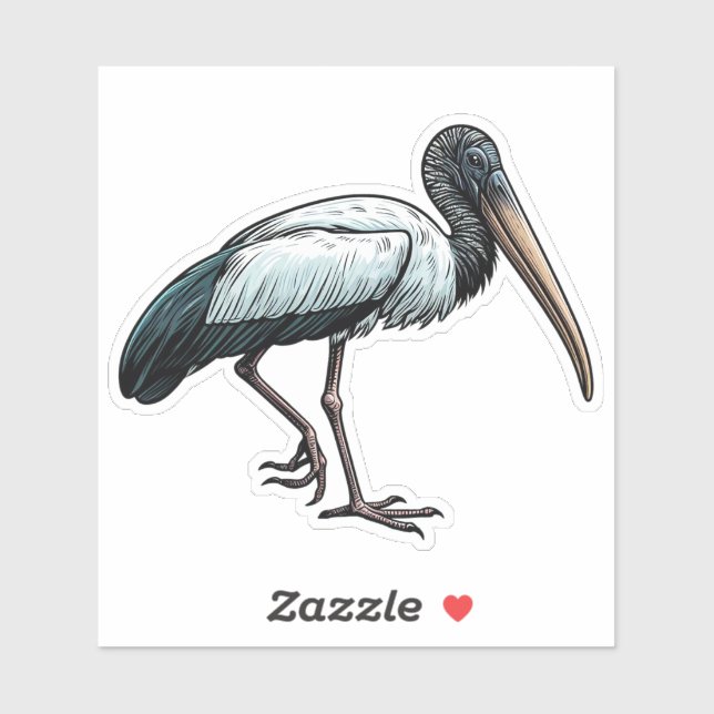 Wood Stork bird Custom-Cut Vinyl Sticker (Sheet)