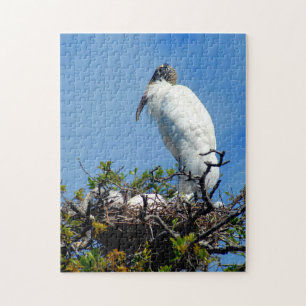 Wood Stork with nesting babies Jigsaw Puzzle
