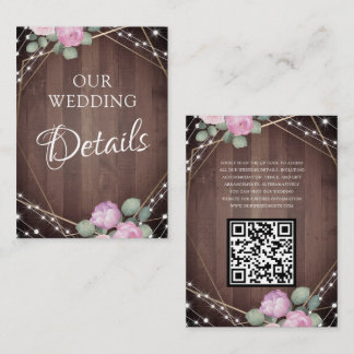 Wood String Lights and Floral Wedding Details Enclosure Card