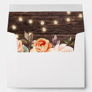 Wood , String Lights, Blush & Peach Floral Envelope