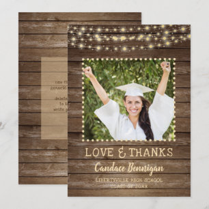 Wood String Lights Graduation Photo Thank You Announcement