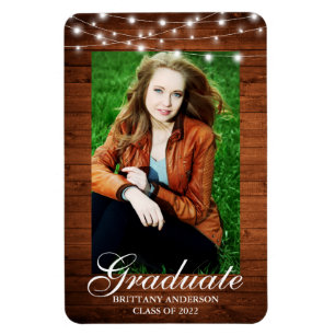 Wood String Lights Photo Graduation Announcement Magnet