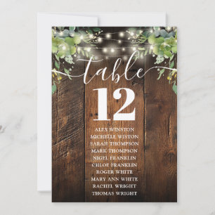 Wood  String Lights Table Number Seating Chart