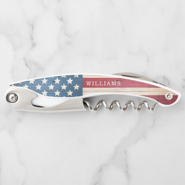 Wood Styled Patriotic USA Flag | Name Corkscrew (Front)