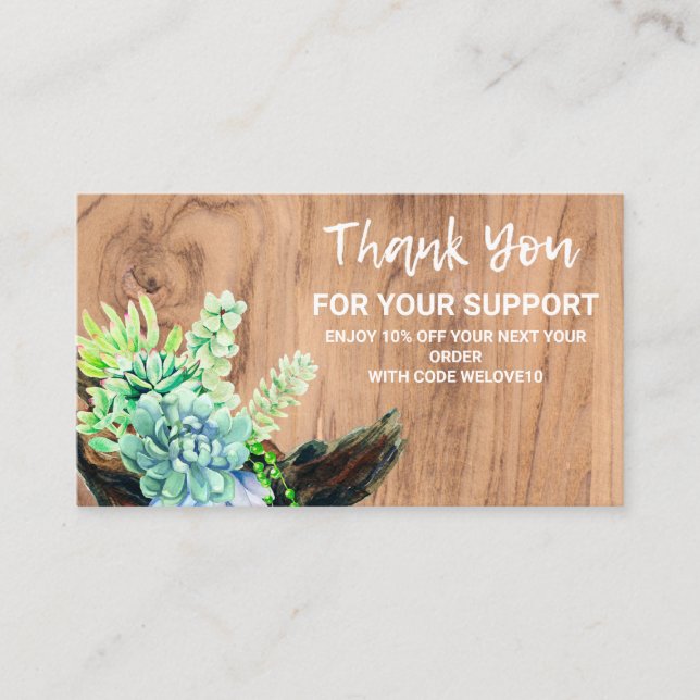 Wood Succulent Discount Business Card (Front)
