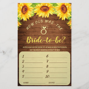 Wood Sunflower Blossom Greenery Bridal Shower Game