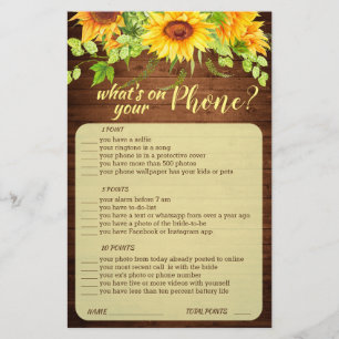 Wood Sunflower Blossom Greenery Bridal Shower Game