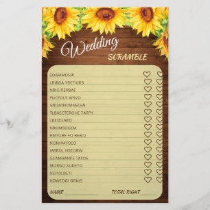 Wood Sunflower Blossom Greenery Bridal Shower Game