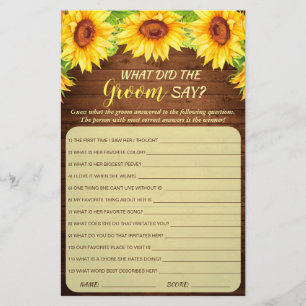 Wood Sunflower Blossom Greenery Bridal Shower Game