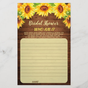 Wood Sunflower Blossom Greenery Bridal Shower Game