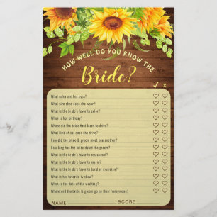Wood Sunflower Blossom Greenery Bridal Shower Game