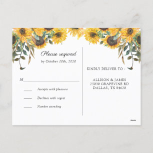 Wood Sunflower Country Wedding RSVP Postcard