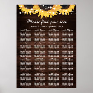 Wood Sunflower Wedding Seating Plan 16 Poster