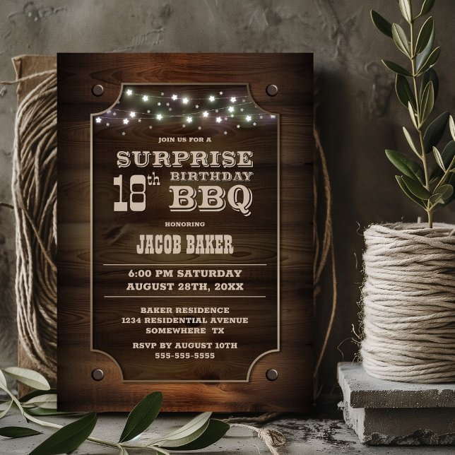 Wood Surprise 18th Birthday BBQ Invitation (Creator Uploaded)