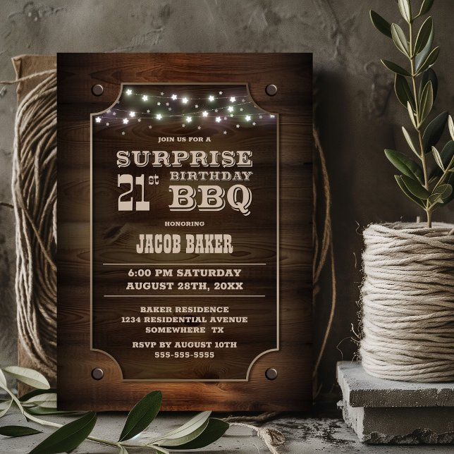 Wood Surprise 21st Birthday BBQ Invitation (Creator Uploaded)