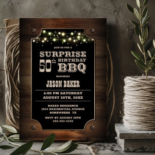 Wood Surprise 50th Birthday BBQ Invitation