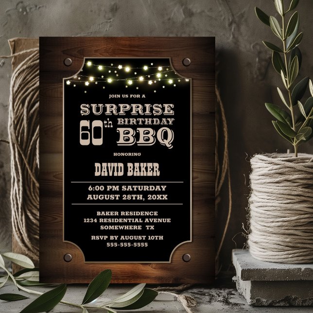 Wood Surprise 60th Birthday BBQ Invitation (Creator Uploaded)