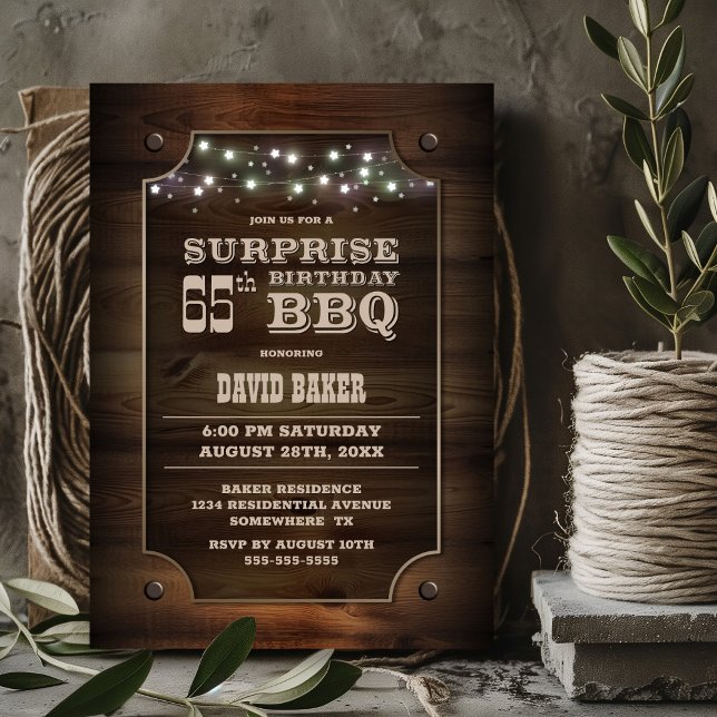 Wood Surprise 65th Birthday BBQ Invitation (Creator Uploaded)