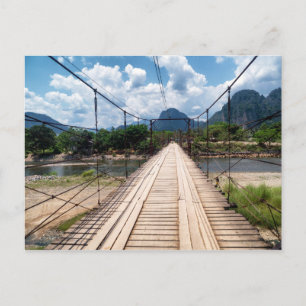 Wood Suspension Bridge over River, Vang Vieng Postcard