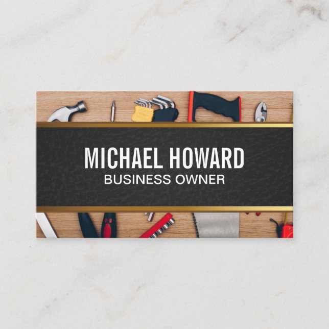 Wood Table | Construction Hand Tools Business Card (Front)