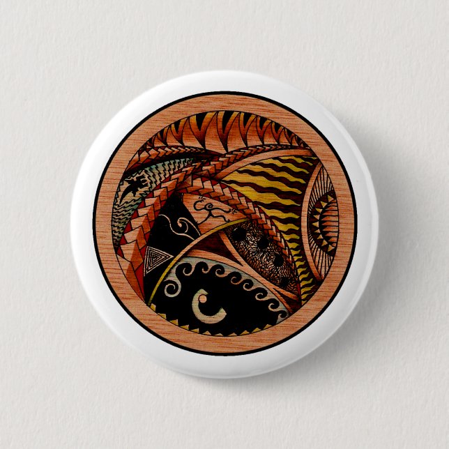 Wood Tattoo 6 Cm Round Badge (Front)