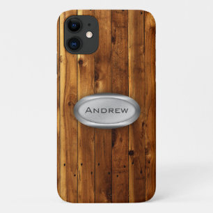 Wood Texture Pattern Metallic Nameplate iPhone 11 Case