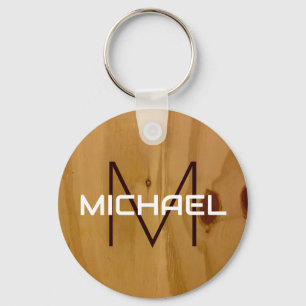 Wood Texture Rustic Monogram Elegant  Key Ring