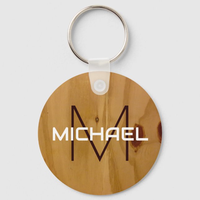 Wood Texture Rustic Monogram Elegant  Key Ring (Front)