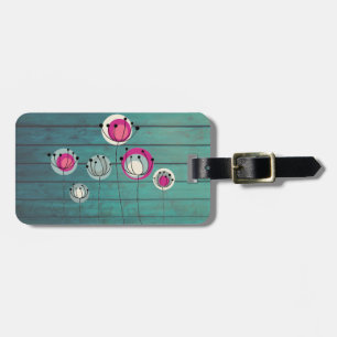 Wood Texture ,Simplistic Flowers Luggage Tag