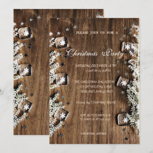 Wood Texture, Snowflakes,Corporate Christmas Party Invitation