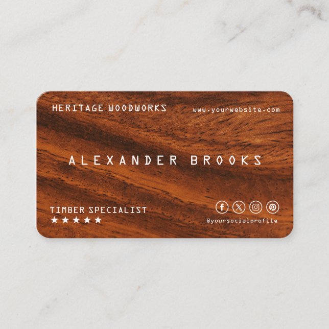 Wood Texture with QR Code | Carpenter Business Card (Front)