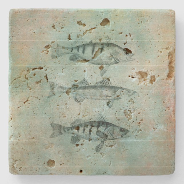 Wood Textured Look Fish Design Stone Coaster (Front)