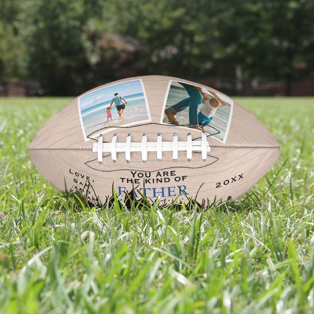 Wood Theme Father's Day Dad's Birthday American Football (Father's Day or Dad's Birthday gift American Football with sentimental quote and photos)