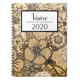 Wood Themed Floral Notebook Vision 2020