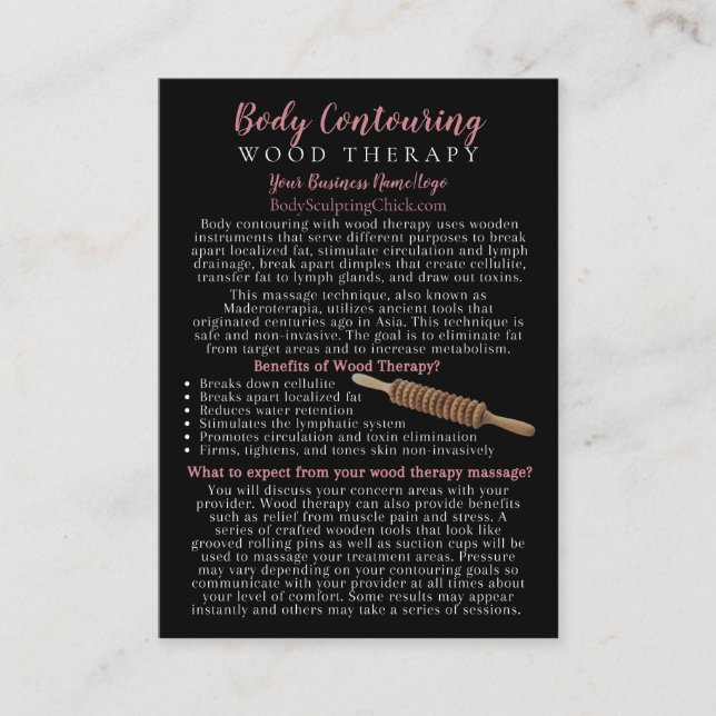 Wood Therapy Body Contouring FAQ Information Business Card (Front)