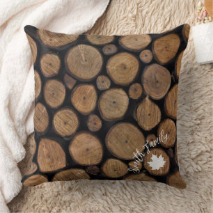 Wood Tile in Black Background with Family Name Cushion