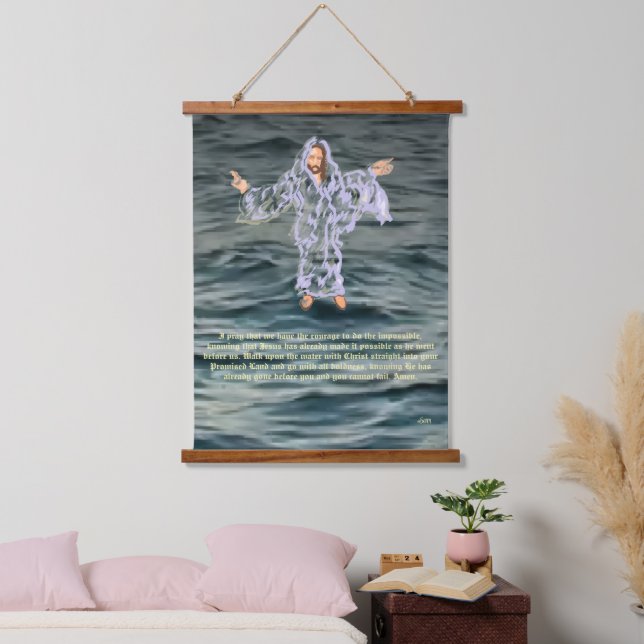 Wood Topped Wall Tapestry : Christ Walks On Water  (Bedroom)
