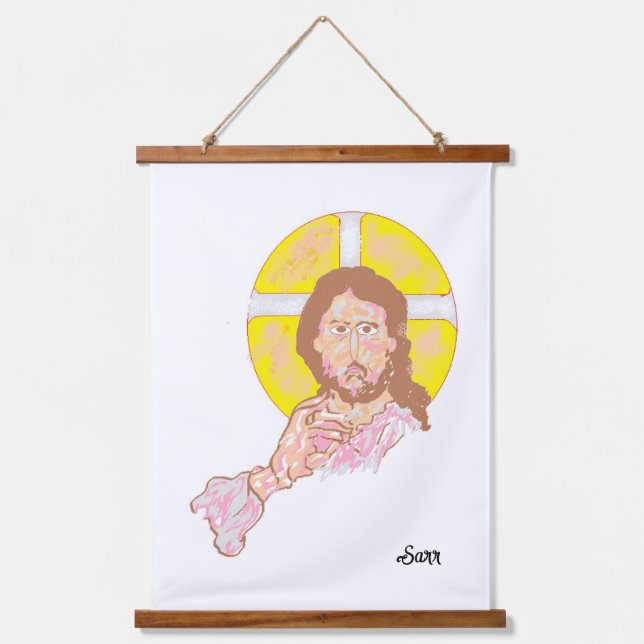 Wood Topped Wall Tapestry : Jesus Christ (Front)