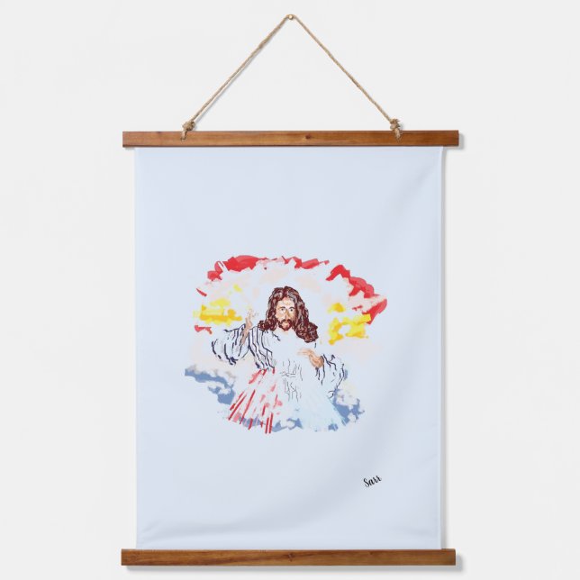 Wood Topped Wall Tapestry : Jesus Christ (Front)